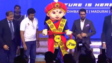 Sports Minister Anurag Thakur Launches Mascot ‘Veeramangai’, Logo and Torch of Khelo India Youth Games 2024 To Be Held in Tamil Nadu (Watch Video)