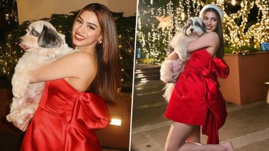 Christmas 2023: Khushi Kapoor Looks Smoking Hot in Red Mini Dress As She Cuddles With Her Furry Friend (View Pics)