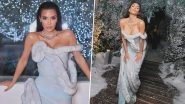 Kim Kardashian's Frosty White and Blue Off-Shoulder Dress Screams Holiday Style and Spirit (View Pics)