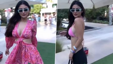 Mouni Roy Bids Farewell to the Last Solar Day of 2023 in a Chic Floral Pink Cut-Out Dress (Watch Video)