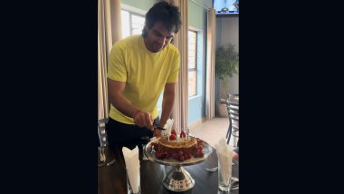 Neeraj Chopra Cuts Birthday Cake With IND-W vs AUS-W One-Off Test Match Playing on TV in Background, Picture Goes Viral