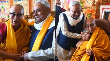 Bihar CM Nitish Kumar Meets Dalai Lama at Mahabodhi Temple in Bodh Gaya (See Pics)