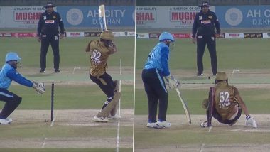 Unfortunate! Pakistan’s Mirza Tahir Baig out Hit Wicket As He Falls Onto His Stumps After Suffering Hamstring Injury During National T20 Cup 2023–24 Match (Watch Video)