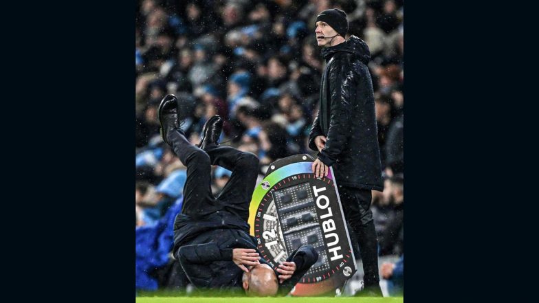 Floored! Pep Guardiola's Reaction After Tottenham Hotspur's Equaliser Against Manchester City in Premier League 2023-24 Goes Viral! (See Pic)