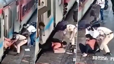 Brave Act! Alert RPF Officer Saves Woman After She Slips and Falls While Trying To Board Moving Train (Watch Video)