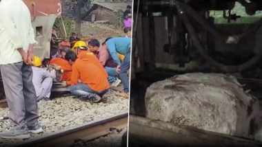 West Bengal Train Accident Video: Radhikapur Express Derails and Catches Fire After Colliding With Truck Between Dhulianganga and Ballalpur