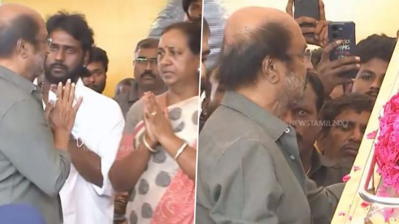 Vijayakanth Funeral Update: Rajinikanth Gets Teary-Eyed and Emotional As He Pays Last Respects To ‘Captain’ (Watch Video)