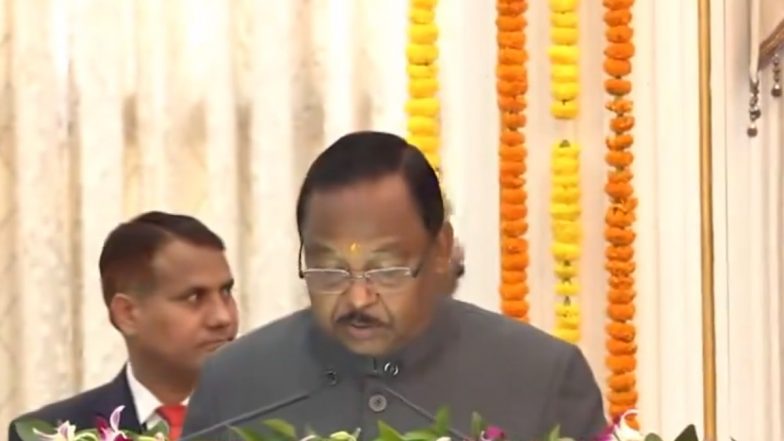 Ramvichar Netam Takes Oath As Protem Speaker of Chhattisgarh Vidhan Sabha in Raipur (Watch Video)