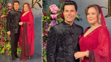 Newlyweds Randeep Hooda and Lin Laishram Look Stunning in Black Suit and Sparkly Red Saree at Their Reception, Watch the Video Here