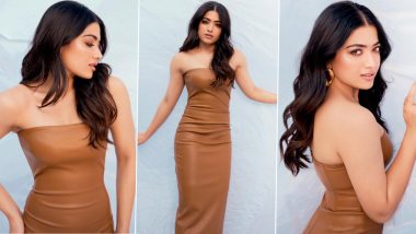 Rashmika Mandanna Is a Sight for Sore Eyes in Brown Strapless Leather Dress, Animal Actress Flaunts Her Hourglass Figure in Latest Pics!