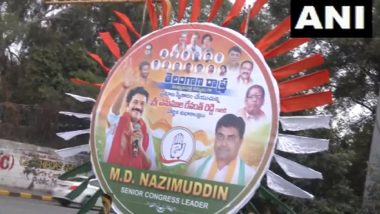 Revanth Reddy Swearing-In Ceremony Today: Hyderabad Plastered With Posters of Telangana CM-Designate Ahead of His Swearing-In as Chief Minister (Watch Video)