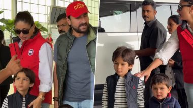 Christmas 2023: Kareena Kapoor, Saif Ali Khan Head for Vacation With Kids Jeh, Taimur (Watch Video)