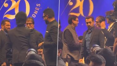 Salman Khan Greets Amitabh Bachchan and Abhishek Bachchan With Hug at Producer Anand Pandit's 60th Birthday Bash (Watch Video)