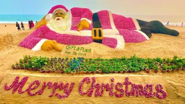 Christmas 2023: Sudarsan Pattnaik Creates Santa Claus With Onions and Sand With Message-‘Gift a Plant, Green the Earth’ (Watch Video)