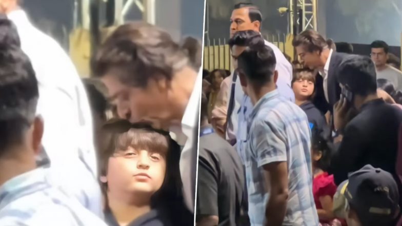 Shah Rukh Khan's Sweet Kiss to Son AbRam Post Annual Day Performance Melts Hearts Online, See Video Here!