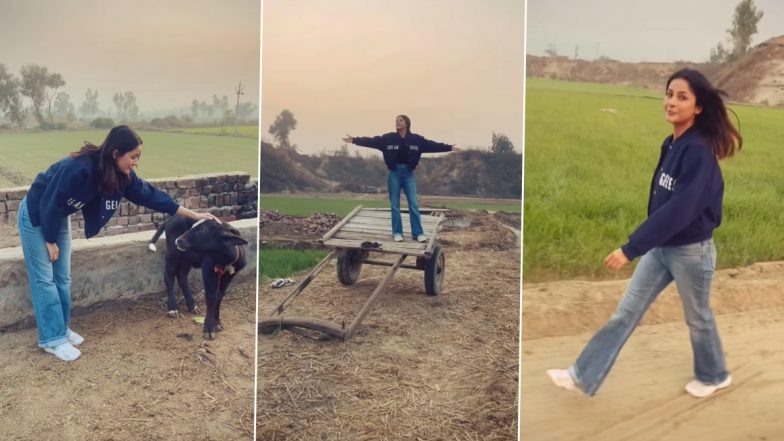 Shehnaaz Gill's Heartwarming Village Tour: Carts, Playful Moments with Kids, and Calf Cuddles Steal the Show (Watch Video)