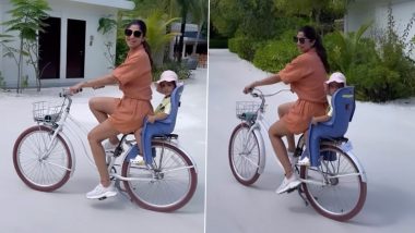 Shilpa Shetty Kundra Rides Bicycle in Maldives With Daughter Samisha As Pillion Rider (Watch Throwback Video)