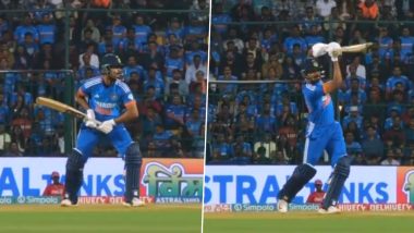 Classic! Shreyas Iyer Hits Six With Lofted Cover Drive During IND vs AUS 5th T20I 2023, VIdeo Goes Viral!
