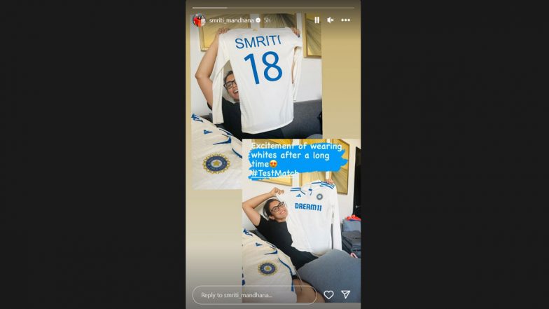 ‘After a Long Time’ Smriti Mandhana Excited To Don Her Test Jersey, Shares Picture on Instagram Story Ahead of IND-W vs ENG-W One-Off Test Match