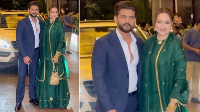 Sonakshi Sinha and Rumoured BF Zaheer Iqbal Arrive at Sharmin Sehgal's Wedding Reception Together (Watch Video)