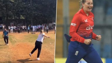 Star England Women's Team Cricketer Sophie Ecclestone Shows Her Bowling Skills At Oval Maidan in Mumbai, Video Goes Viral!