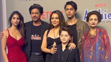 The Archies: Shah Rukh Khan and Family Attend Film Premiere in Support of Daughter Suhana (Watch Video)