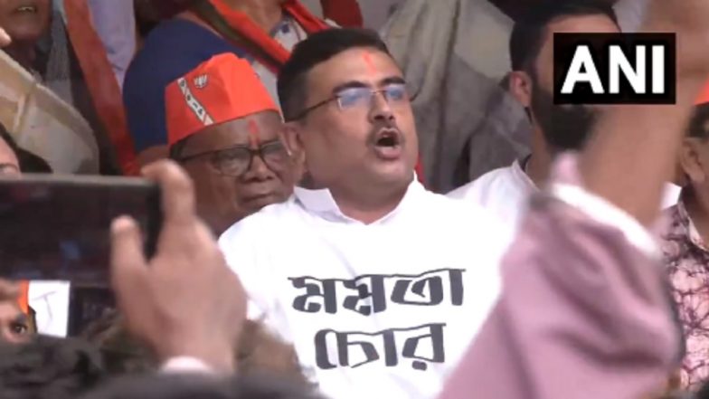 FIRs Lodged Against BJP Leader Suvendu Adhikari for Donning T-Shirt With ‘Mamata Chor’ Written on It during Protest