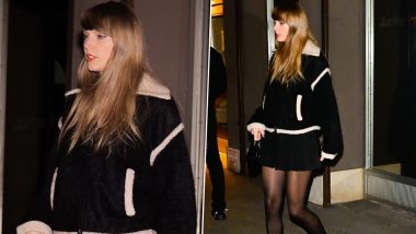 Taylor Swift Stuns in Co-ordinated Black Double Side Lapel Short Jacket and Mini Skirt! (View Pics)