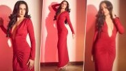 Tejasswi Prakash Mesmerises in a Captivating Red, Plunging V-Neck Long Sleeve Evening Gown (View Pics)