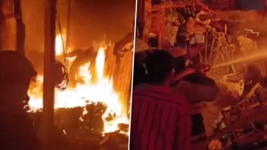 Telangana Fire: Massive Blaze Erupts at Scrap Godown in Rangareddy's Attapur Area (Watch Video)