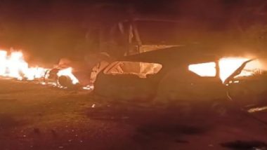 Uttar Pradesh Road Accident: Eight Burnt Alive After Car Suffers Tyre Burst, Rams Dumper Head-on on Bareilly-Nainital Highway (Watch Videos)