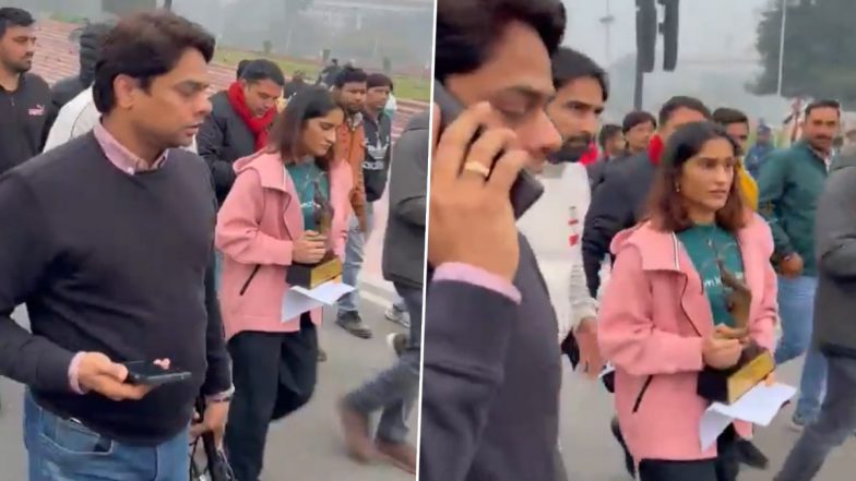 Vinesh Phogat Leaves Arjuna, Khel Ratna Awards On Kartavya Path Pavement In Front of PMO, Bajrang Punia Shares Video