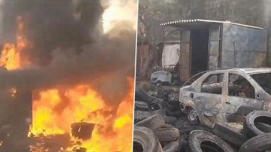 Andhra Pradesh Fire: Massive Blaze Erupts at Market in Visakhapatnam (Watch Video)