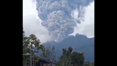 Marapi Volcano Erupts in Indonesia, Spewing Ash Plumes and Blanketing Several Villages With Ash (Watch Video)