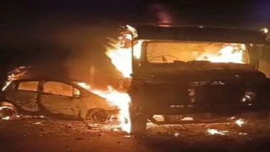 Karnataka Tragedy: 12-Year-Old Girl and Man Burnt Alive After Tipper Collides With Car in Belagavi District (Watch Video)