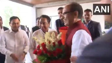 Madhya Pradesh Election 2023 Results: Congress Leader Kamal Nath Meets CM Shivraj Singh Chouhan, Congratulates Him for Election Victory (Watch Video)