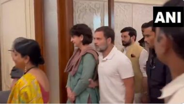 Revanth Reddy Swearing-In Ceremony Today: Sonia Gandhi, Rahul Gandhi and Priyanka Gandhi Reach Hyderabad for Otha-Taking Ceremony (Watch Video)