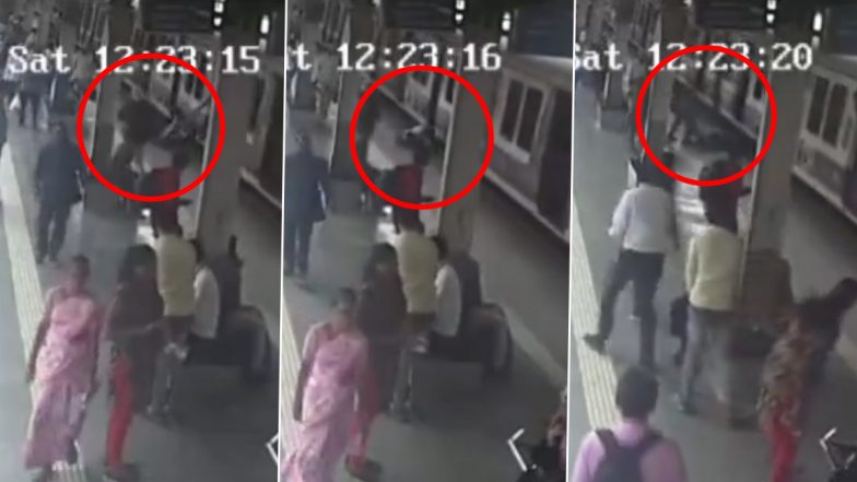 Mumbai: Railway Official's Timely Action Saves Man After He Falls While Trying To Board Moving Train at Masjid Station (Watch Video)