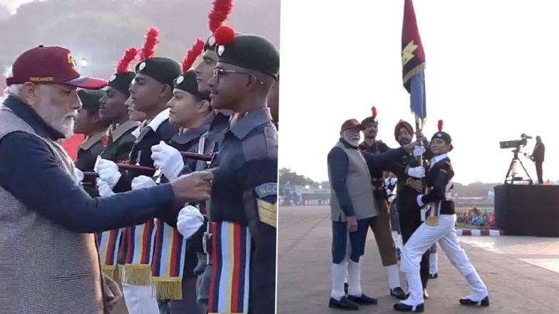 NCC PM Rally: Prime Minister Narendra Modi Presents Medals and Awards To Cadets at Cariappa Parade Ground in Delhi (Watch Video)