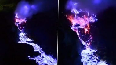 Indonesia’s Kawah Ijen Volcano Spews Electric-Blue Lava and Flames Down the Mountain, Stunning Video Surfaces