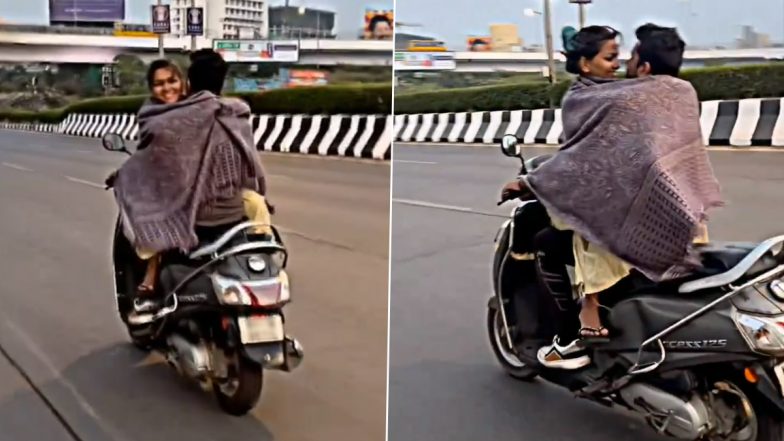 Mumbai: Couple Seen Engaged in Indecent Stunt While Riding Scooter at Bandra Reclamation, Video Goes Viral