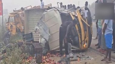 Tamil Nadu Road Accident: Five People Injured After Two Cargo Vehicles Collide on Highway in Tiruvallur