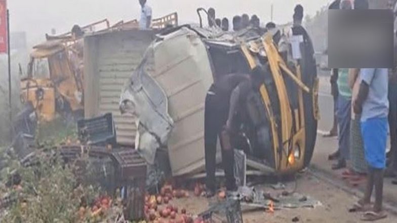 Tamil Nadu Road Accident: Five People Injured After Two Cargo Vehicles Collide on Highway in Tiruvallur