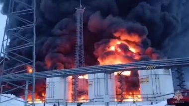 Russia-Ukraine War: Ukrainian Drone Attack on Oil Storage Depot Inside Western Russia Causes Massive Blaze, Say Officials (Watch Video)