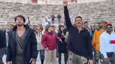 Akshay Kumar-Tiger Shroff Dance With Jubilation, Chant ‘Jai Shri Ram’ on Bade Miyan Chote Miyan Set To Celebrate Ram Mandir Inauguration (Watch Video)