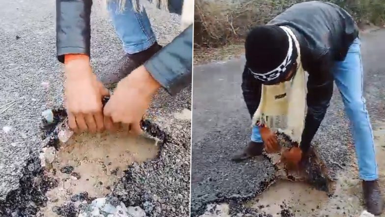 Uttar Pradesh: Man Peels Out Newly Built Road in Unnao, 'Attempt Made to Malign Reputation of Government', Say Officials (Watch Video)