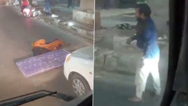 Drug Menace in Delhi: 'Intoxicated' Man Puts Mattress on Road To Sleep, Causes Inconvenience to Travellers (Watch Video)