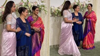 Ira Khan-Nupur Shikhare Wedding Reception: Hema Malini, Saira Banu and Rekha Pose Together for Paps at the Event (Watch Video)