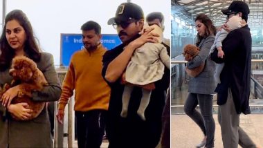 Ram Charan Holds Baby Klin Kaara in Arms at Hyderabad Airport, Heads to Bengaluru With Wife Upasana for Sankranti (View Pics)