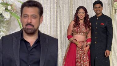 Salman Khan Makes Dashing Entry in Black Suit at Ira Khan and Nupur Shikhare's Wedding Reception in Mumbai (Watch Video)